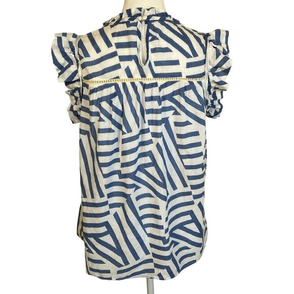 THML Boho Flutter Sleeve Ruffled Embroidered Top Blouse Geometric Print Spring S - Picture 7 of 16